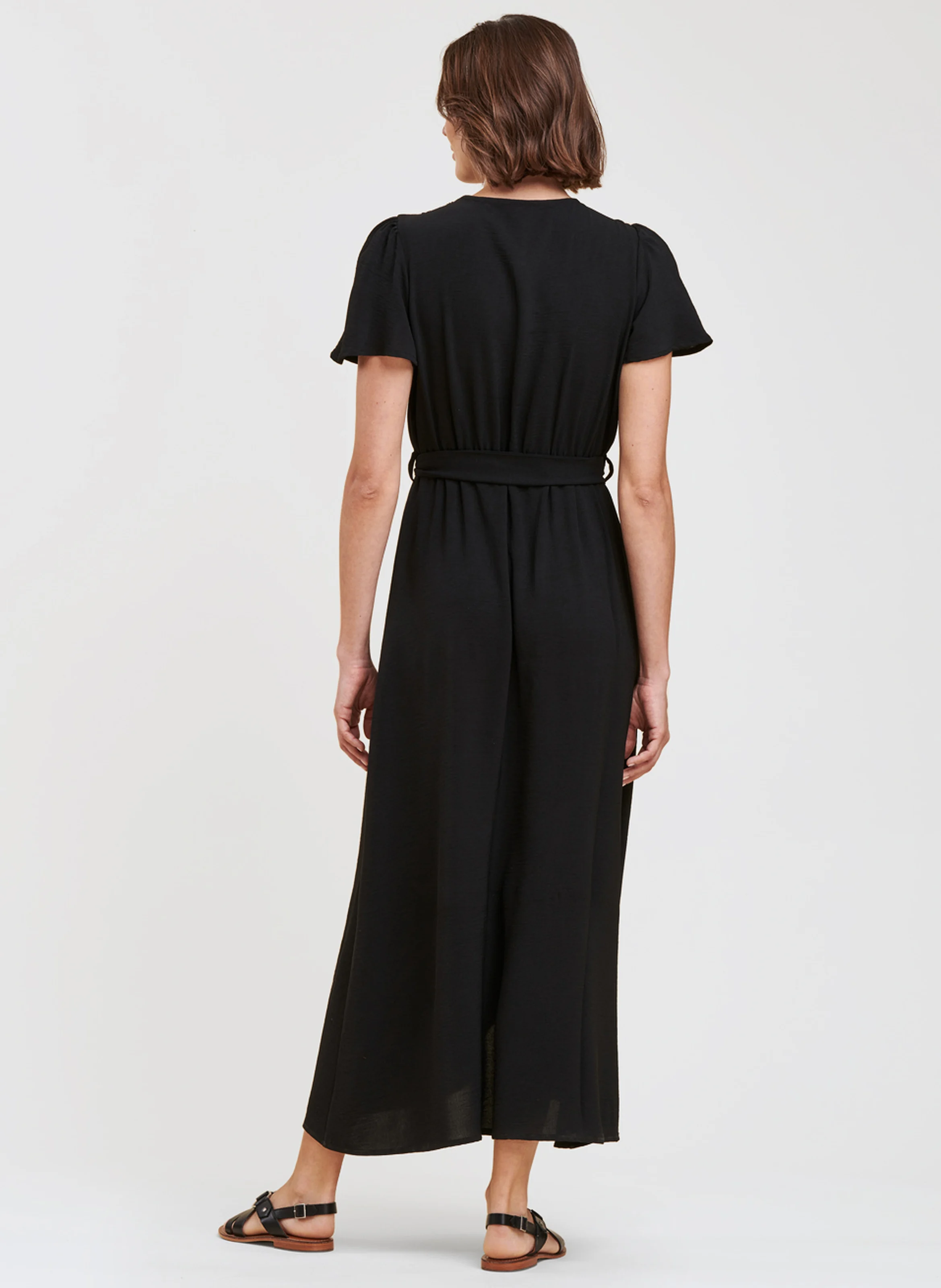 Robe longue col V| Noir