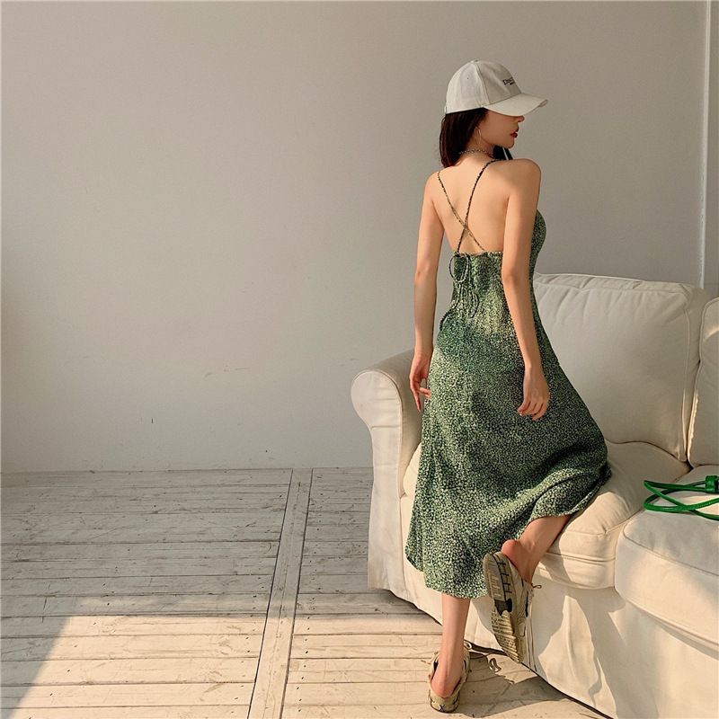 Maine - Midi-jurk met spaghettibandjes en bloemenprint en split