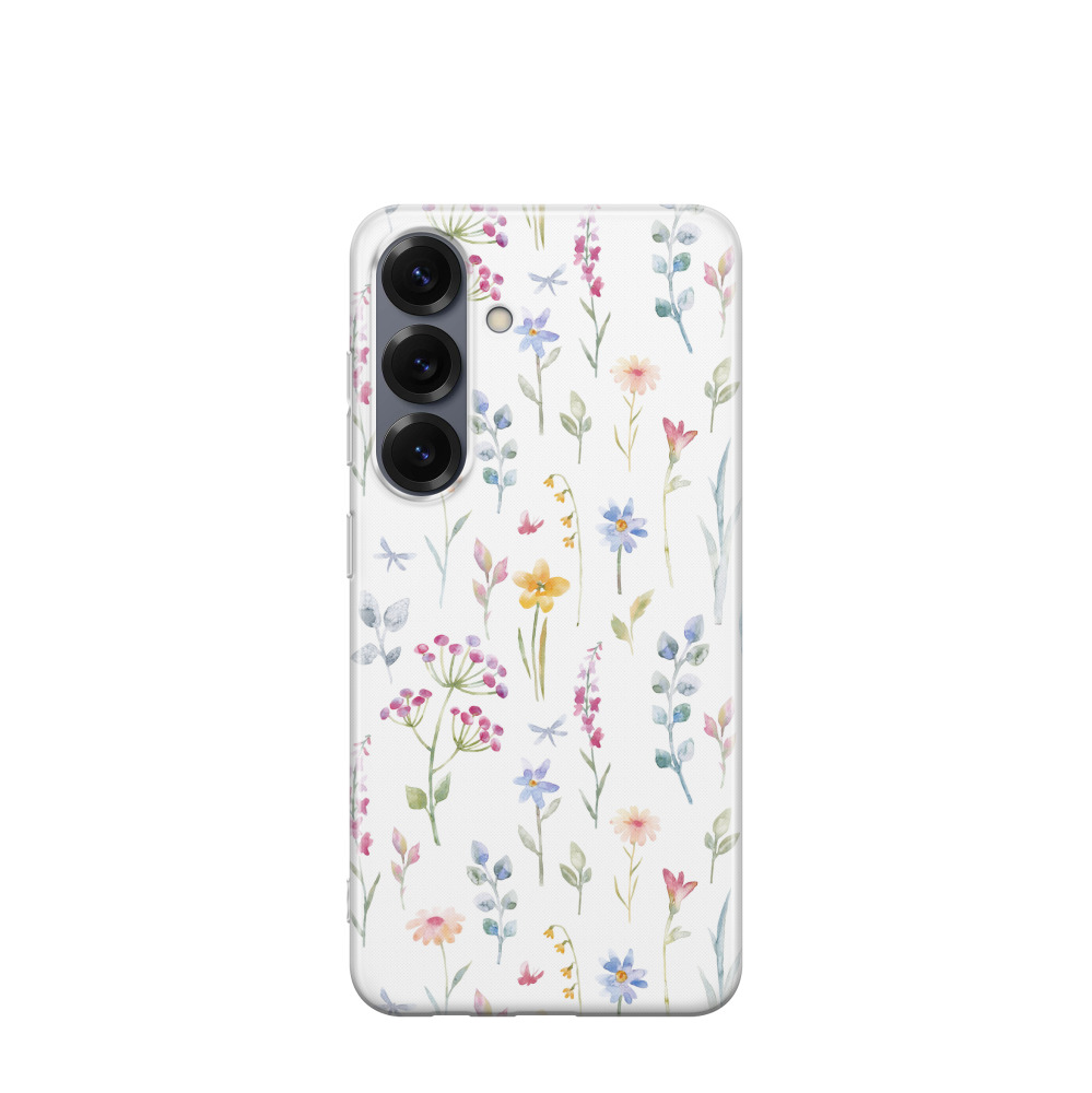 Samsung Galaxy S25 Gummi Hülle Wiese im Aquarell - Weiss