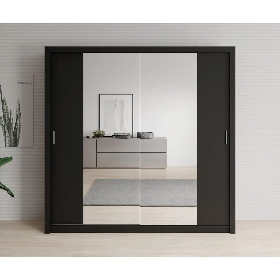 Meubella - Kledingkast Blake - Mat Zwart - 220 cm - Met spiegel