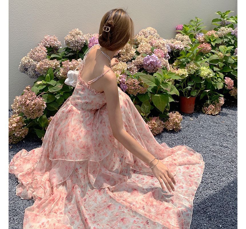 Egsy - Midi-jurk met spaghettibandjes en bloemenprint