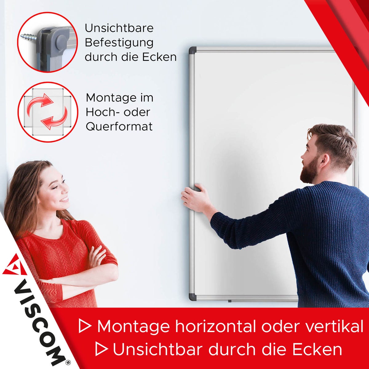 VISCOM Magnetisch Whiteboard - 45 x 60 cm - Magnetisch Bord voor Kantoor & Thuis - Krasbestendig & Beschrijfbaar Magneetwand - met Aluminium Frame - voor Portret en Landschap Formaat