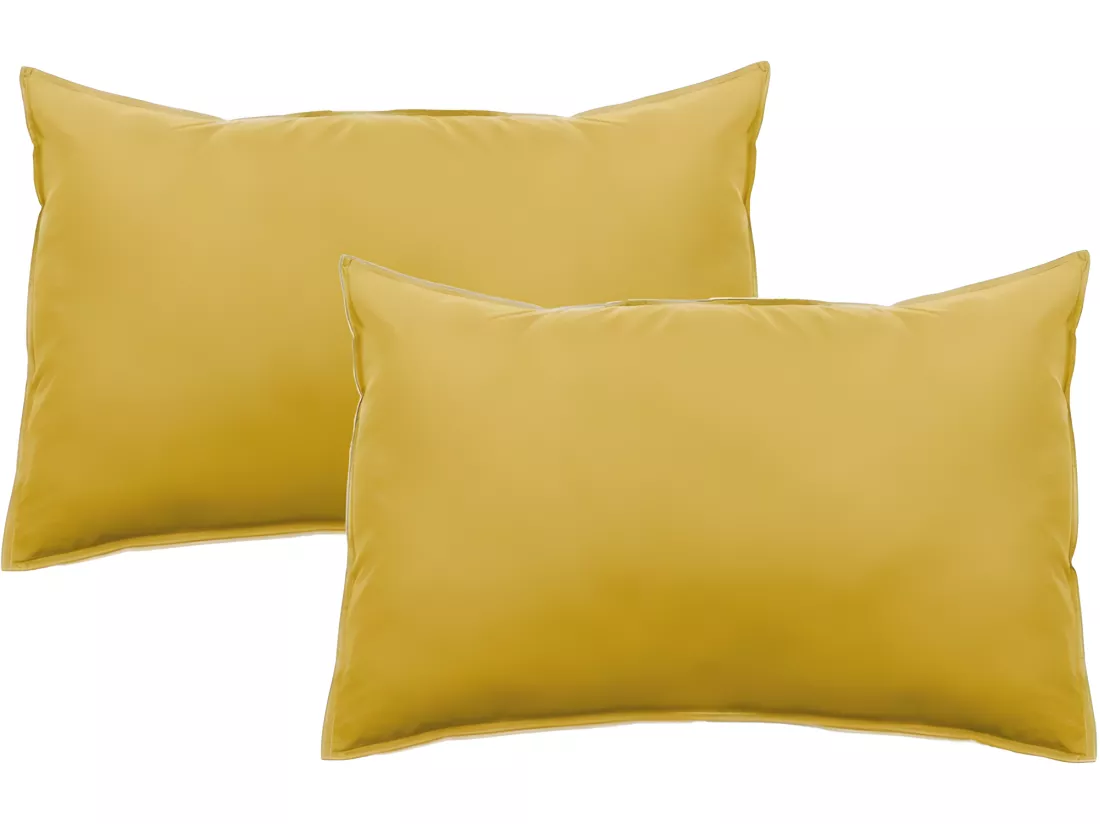 Lot De 2 Taies D’oreiller Pur Coton Teint Lavé 63 Fils/cm² Vent Du Sud - Curry - 50 X 70 Cm