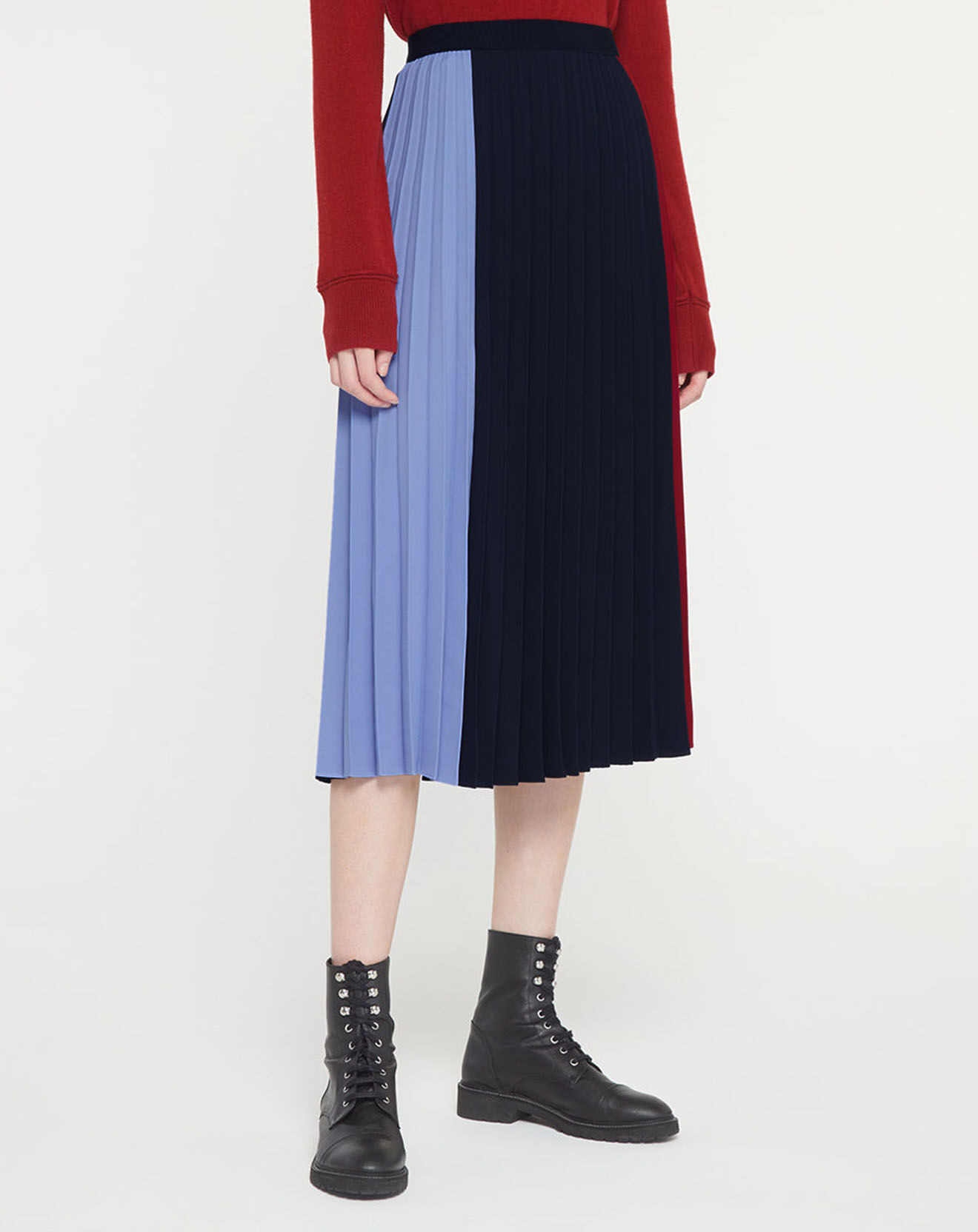 Tommy Hilfiger Jupe Midi Colorblock Pleated bleu/rouge