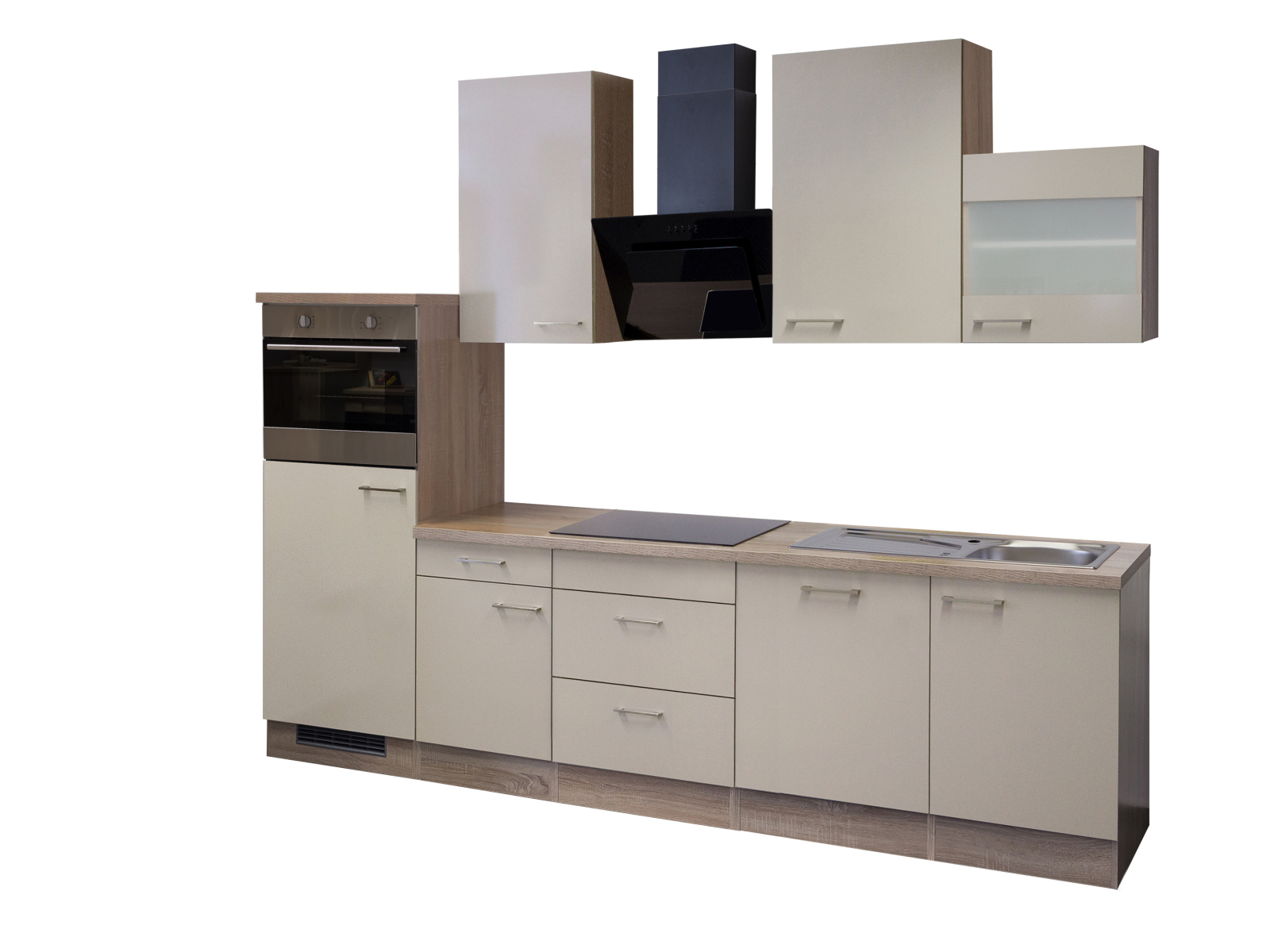 Küchenblock NEPAL - Kaschmir Glanz-Sonoma Eiche - mit E-Geräten -280 cm