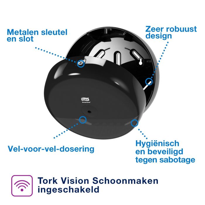 Tork 680008 T8 SmartOne dispenser Toiletpapier Dispenser Zwart T8, Elevation Lijn (680008)