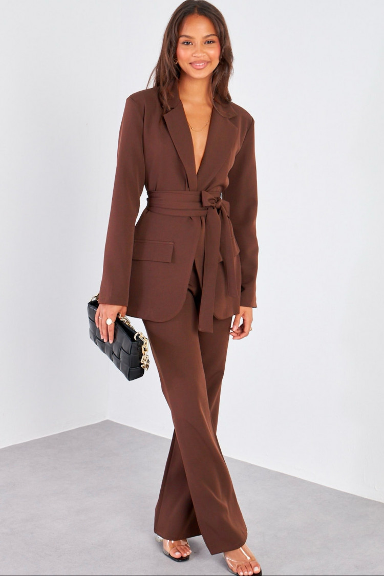 Ensemble 2 pièces blazer + pantalon tailleur marron foncé