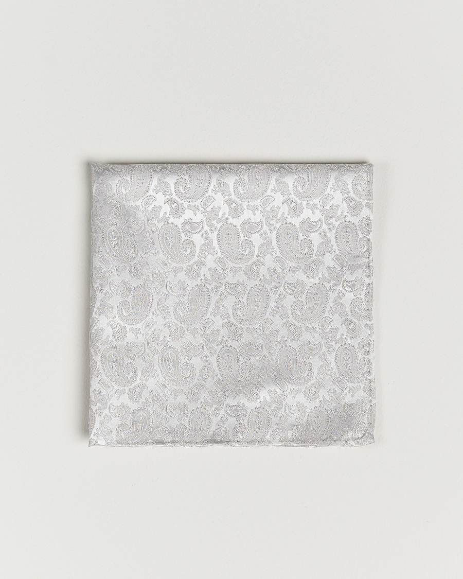 Amanda Christensen Tonal Paisley Silk Pocket Square Silver