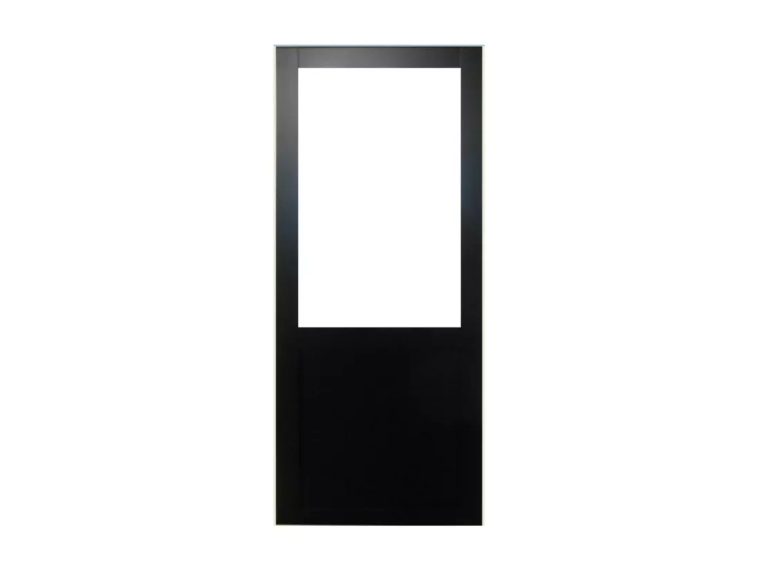 Porte Coulissante Atelier Noir H204 X L93 Sans Meneau + Rail Alu Bandeau Blanc Et 2 Coquilles Gd Menuiseries