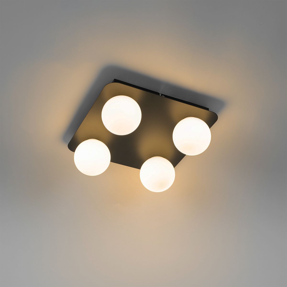 Moderne badkamer plafondlamp zwart vierkant 4-lichts - Cederic