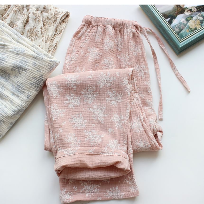 Dogini - Loungebroek met trekkoord en bloemenprint