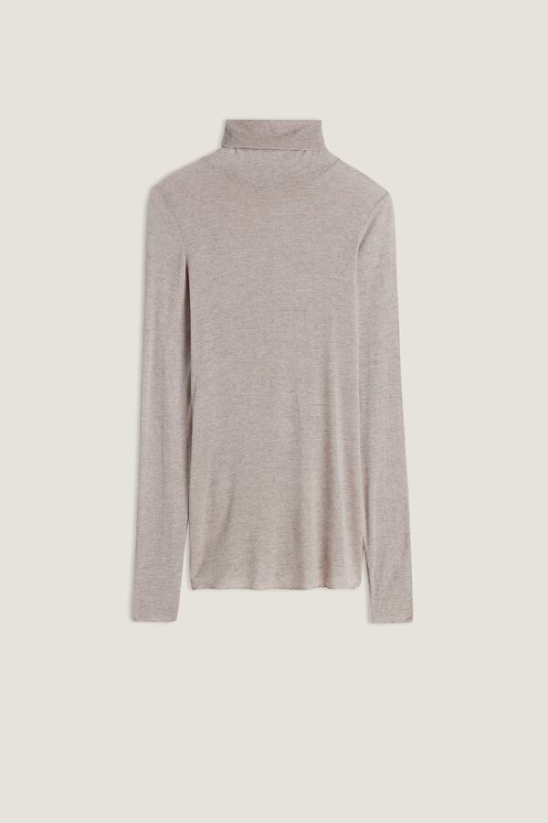 Camiseta de manga comprida com gola alta em cashmere modal ultraleve