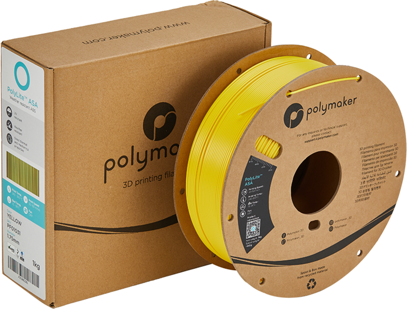 Polymaker  PolyLite ASA Yellow, 1,75 mm / 1000 g    Die Alternative zu ABS Filament