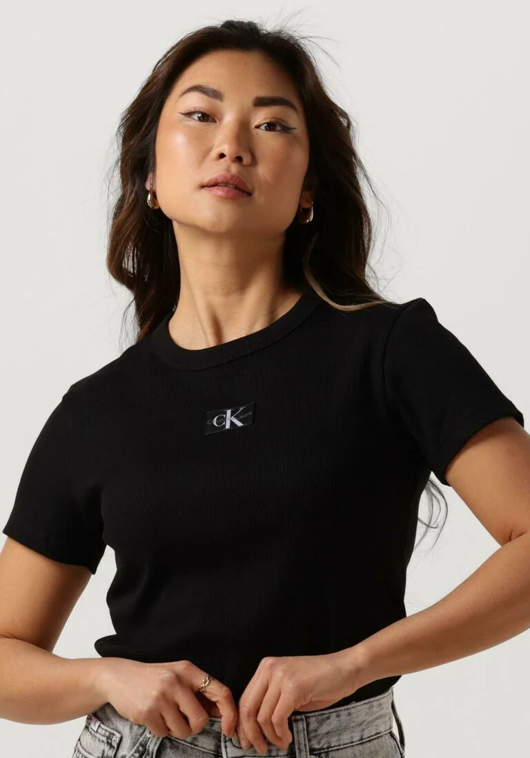 CALVIN KLEIN zwarte calvin klein t-shirt woven label rib regular tee