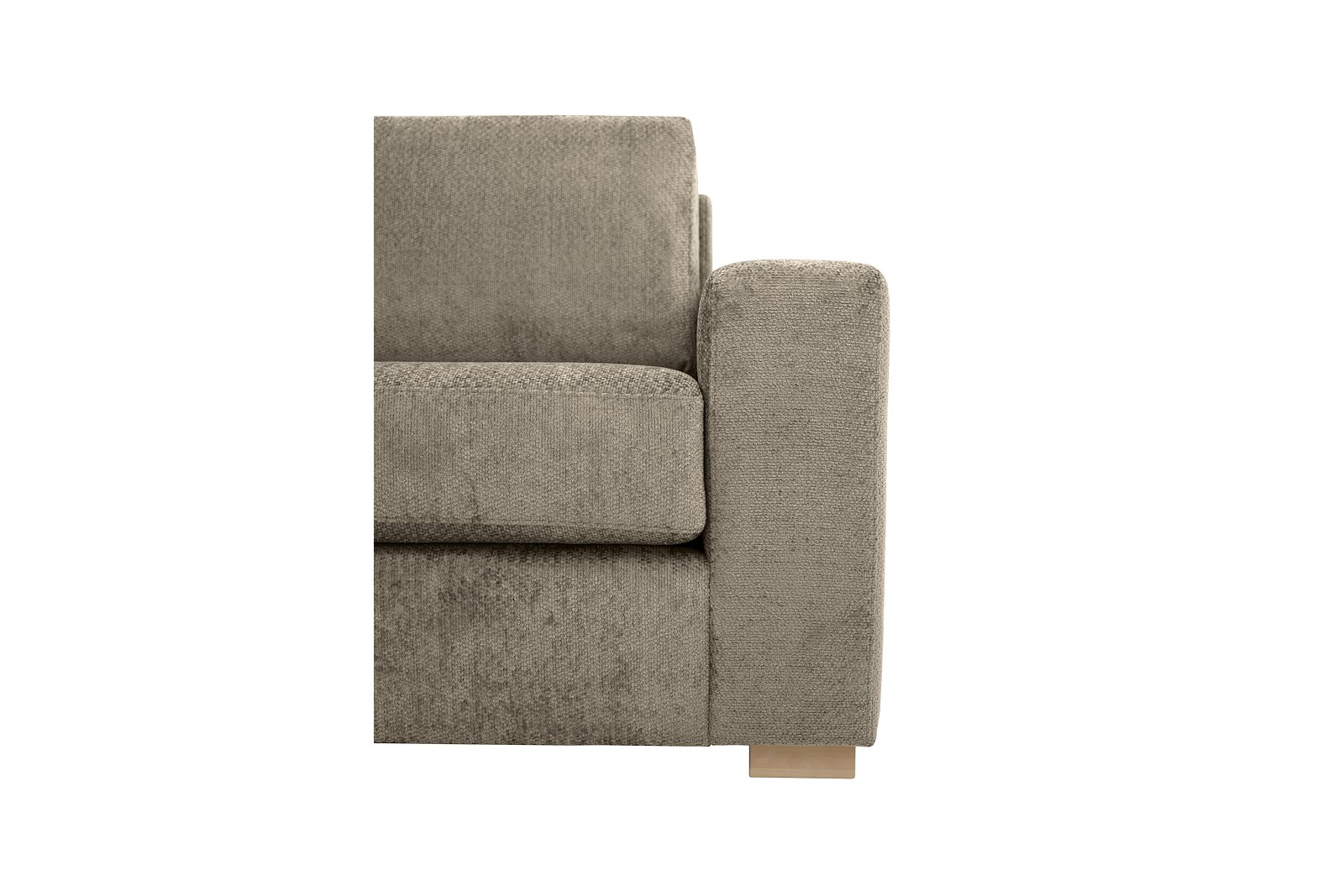 Modern Living hjørnesofa 3-seter med åpen ende venstre i tekstil Movie 13/1 Light Khaki med arm A og ben 1 hvitvasket eik. Faste puter