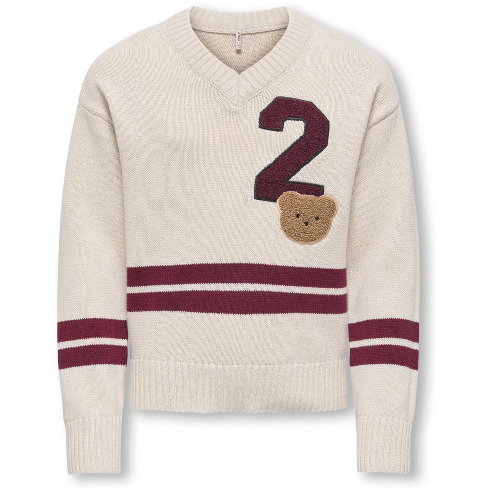 Køb kids ONLY Birch Badge/Cabernet Kogjanny Life L/S Varsity V-Neck Knt