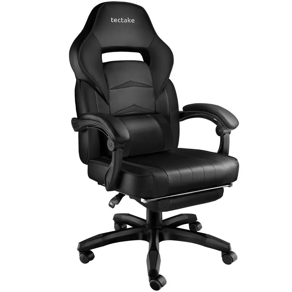 tectake Racing bureaustoel Comodo met voetsteun , Zwart/zwart