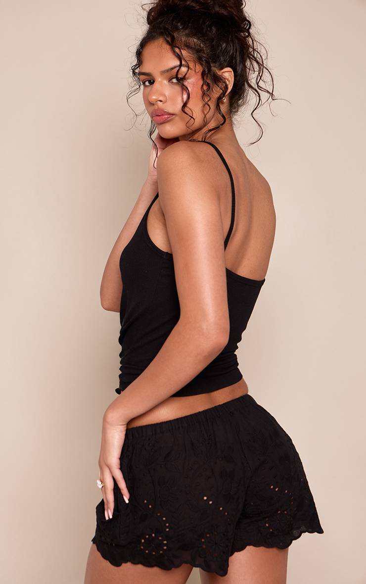 Noir Short En Coton Broderie Anglaise Avec Cordon De Serrage