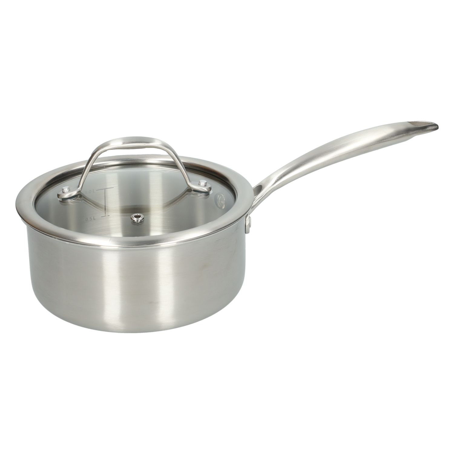 Steelpan met glazen deksel, 3-laags, rvs, 1,25 l, Ø16 cm