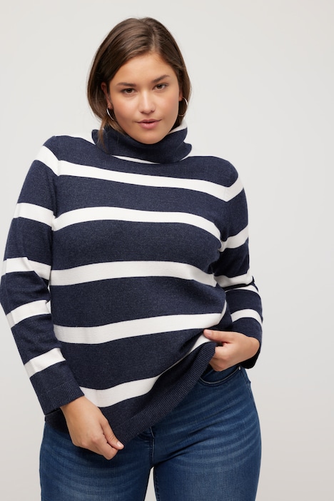 Rollkragen-Pullover, Ringel, kurz, Langarm