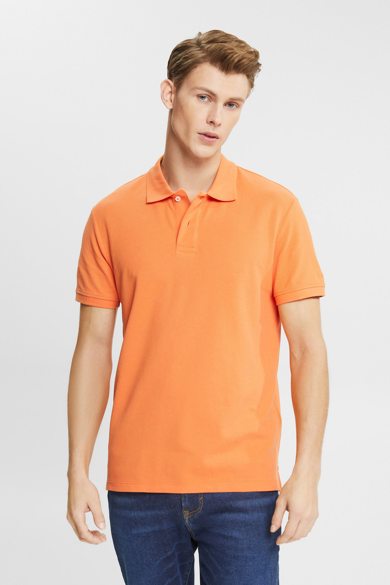 Polo piqué básico de algodão - Laranja