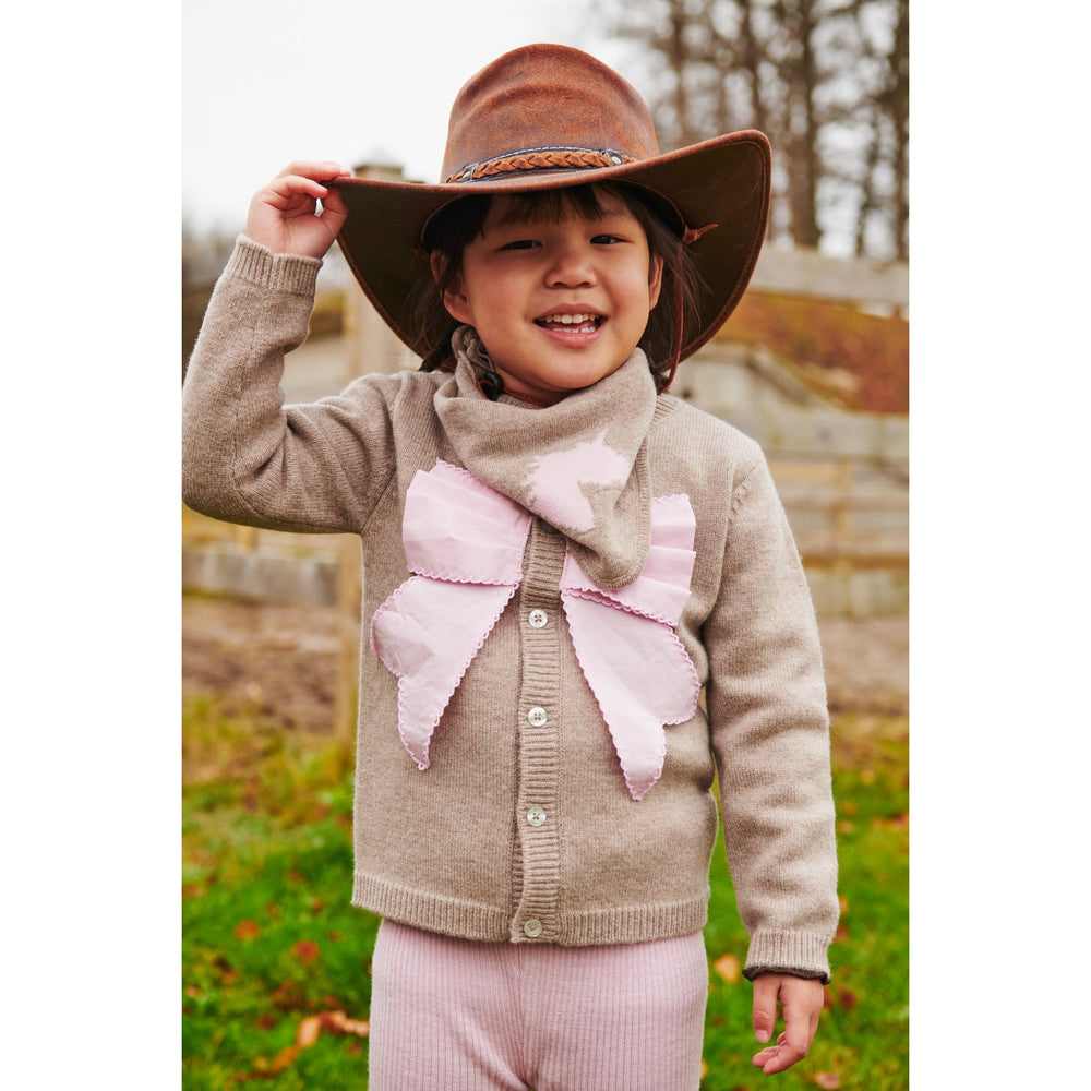 Køb COPENHAGEN COLORS Sand/Lavender Comb. Cashmere Cardigan W. Poplin Sløjfe
