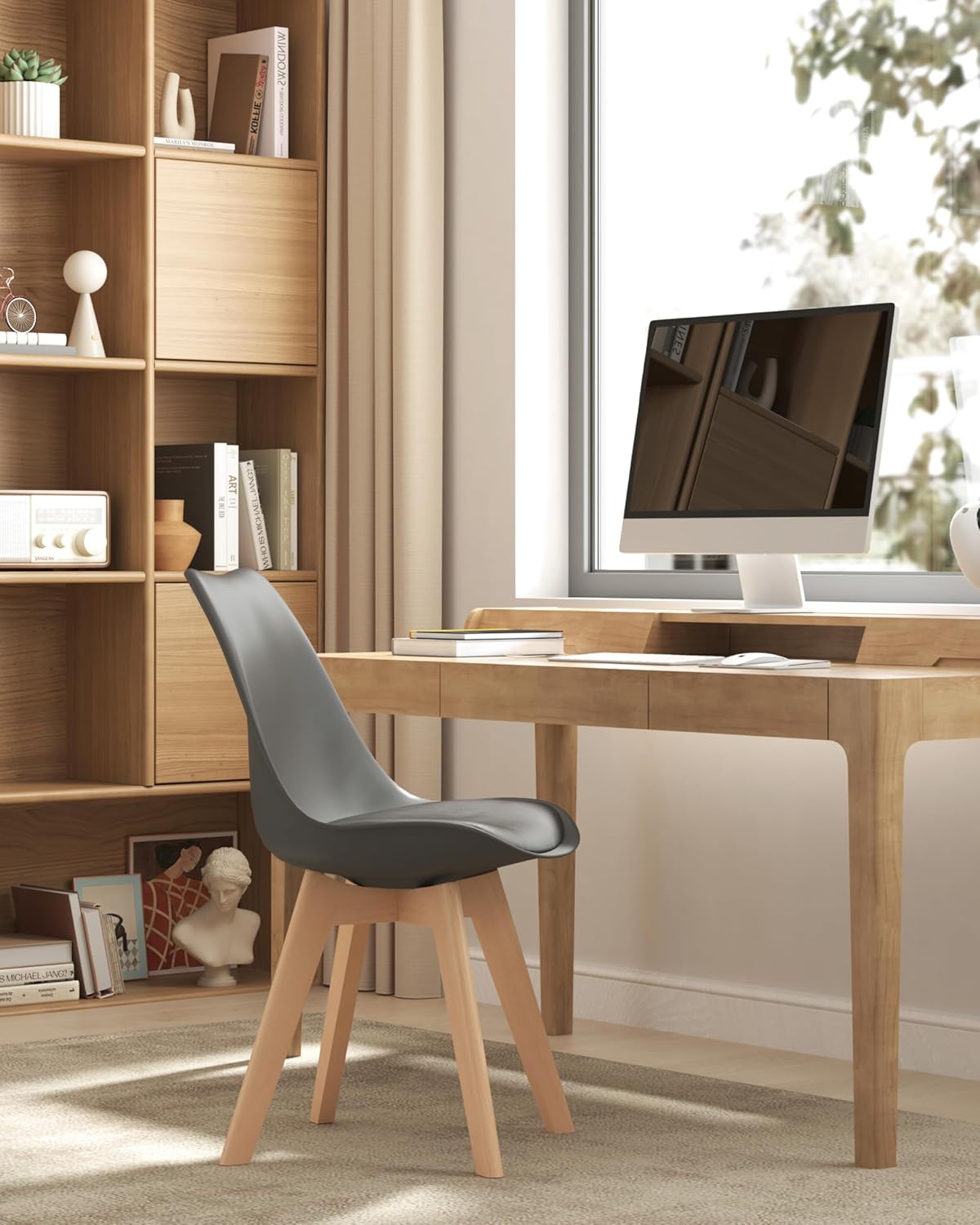 WOLTU Esszimmerstühle 4er Set, Skandinavische Küchenstühle Retro Design, Sitzfläche aus Kunstleder, mit Massivholz Beinen, bis 150 kg belastbar, Grau