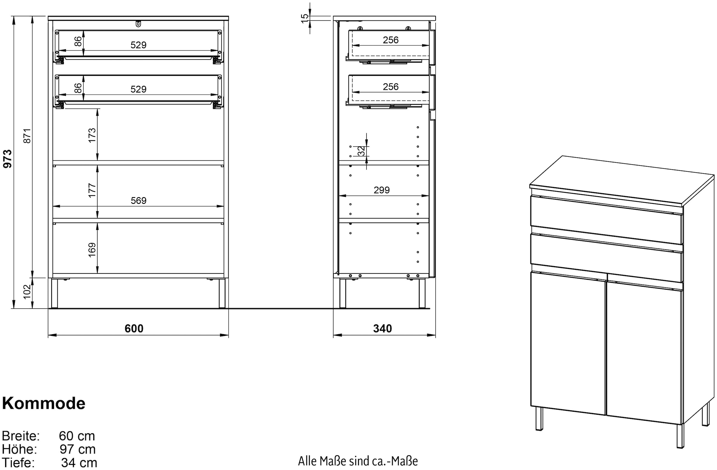 GERMANIA Midischrank »Torrance« mit verstellbaren Einlegeböden und Füssen aus Metall, griffloses Design