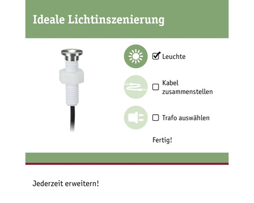 Plug & Shine Inbouwspot Verlengset IP67 5x0,22W 3 lm 3000K MicroPen II zilver 230/24V 5 stuks
