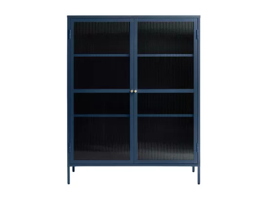 Bjorn - Vaisselier 2 portes en verre strié et métal H140cm - Bleu