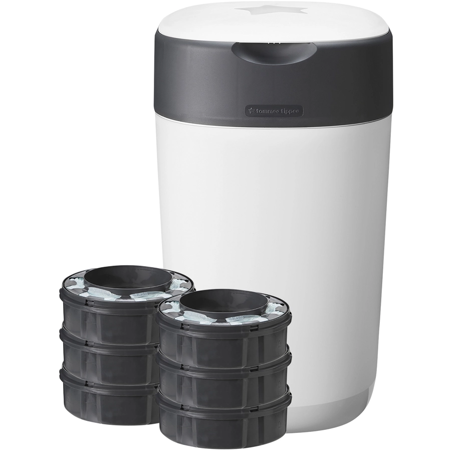 Tommee Tippee Twist & Click Advanced  Windeleimer, inkl. 6 Kassetten mit nachhaltig gewonnenem, antibakteriellem Greenfilm in weiß
