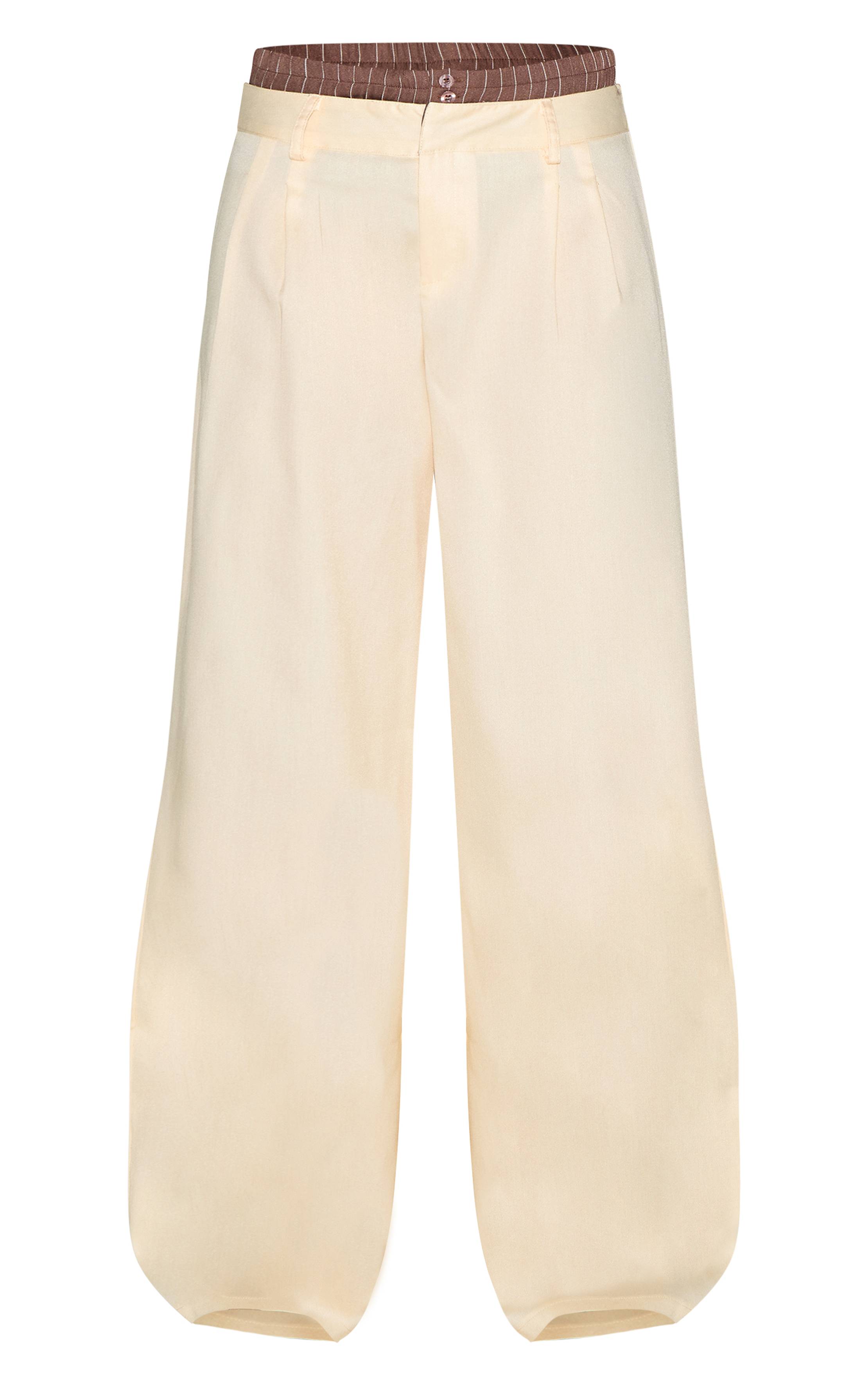 Butter Yellow Pantalon Droit À Détail Boxer Avec Rayures Contrastées Tissées