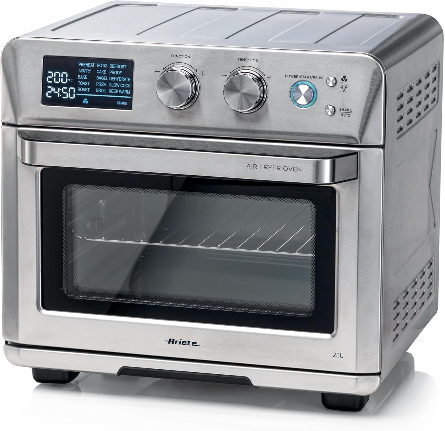Ariete 4629 Airy Fryer Oven Digital SS, Luftfriteuse, Elektroofen, Fassungsvermögen 25 l, 1700 W, für Pizza 30 cm, LED-Display, Temperatur max. 230 °C, Silber