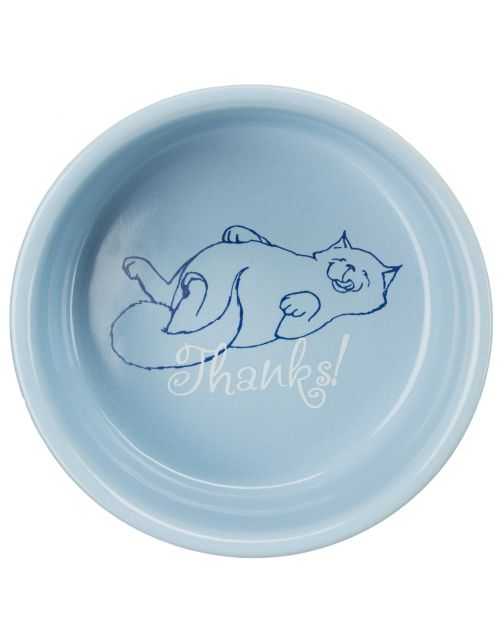 Trixie Voer\/Waterbak 'Thanks For Service' Keramiek - Kattenvoerbak - Ø11 cm Assorti