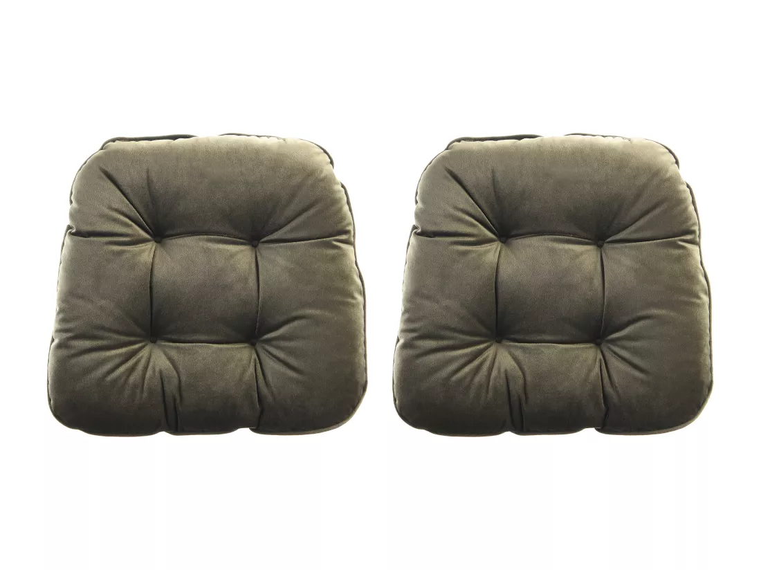 Lot de 2 galettes de chaise matelassées réversibles - 40 x 40 cm - Vert kaki et gris clair - DOLASO