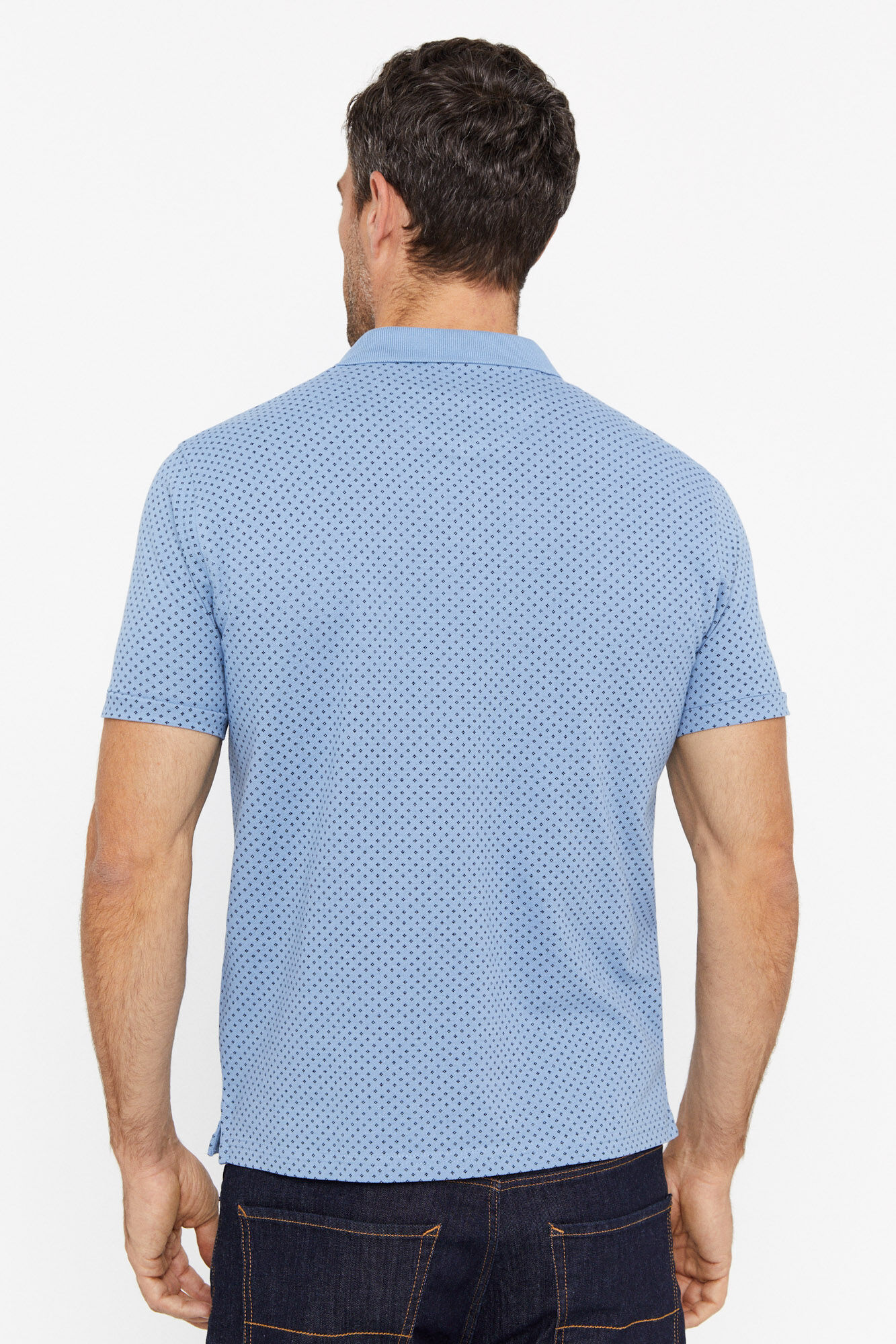 Polo piqué com microestampa - Azul