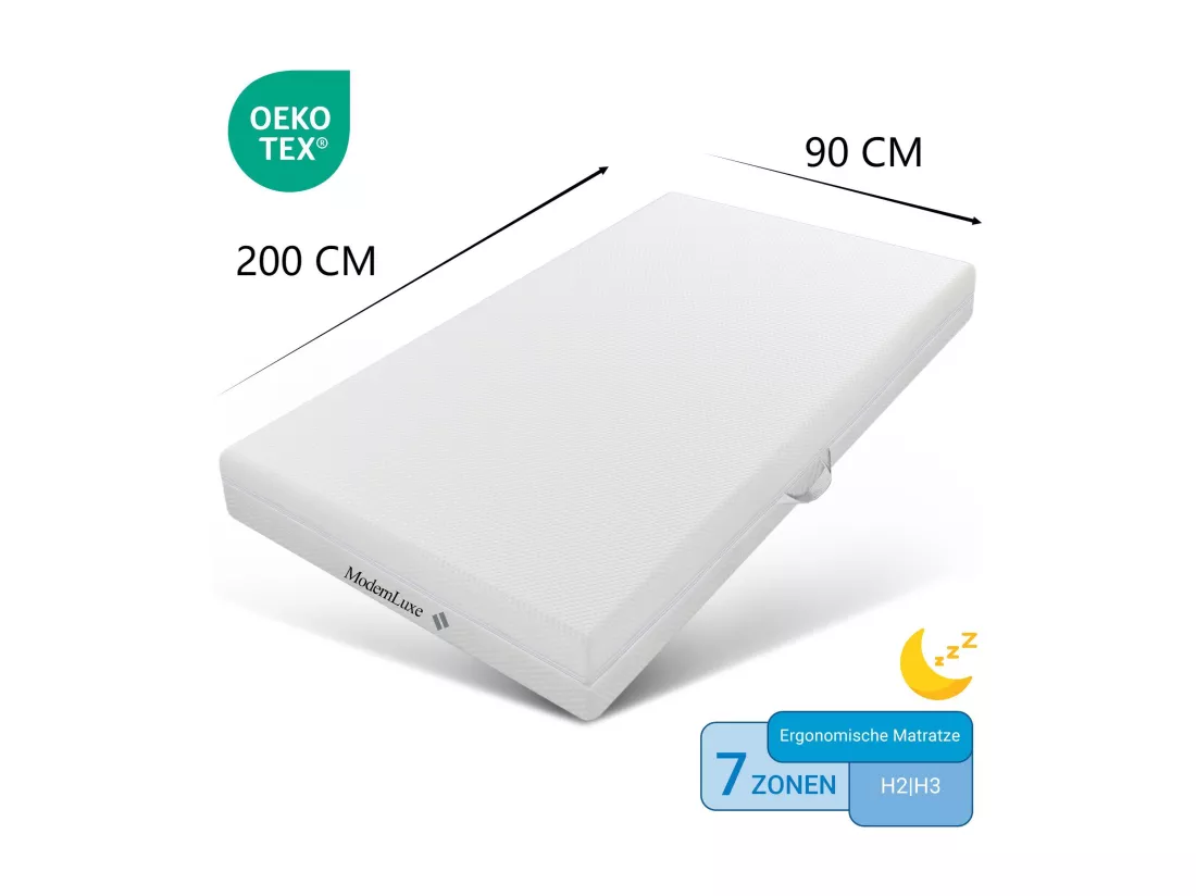 Matelas 90x200 cm mousse ép.20cm - dureté H3&H2 - en fibres lavable - Blanc