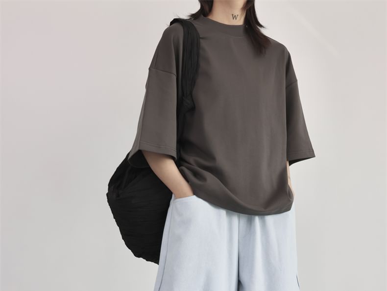 SIMPLE BLACK - Effen broek met elastische taille en wijde pijpen