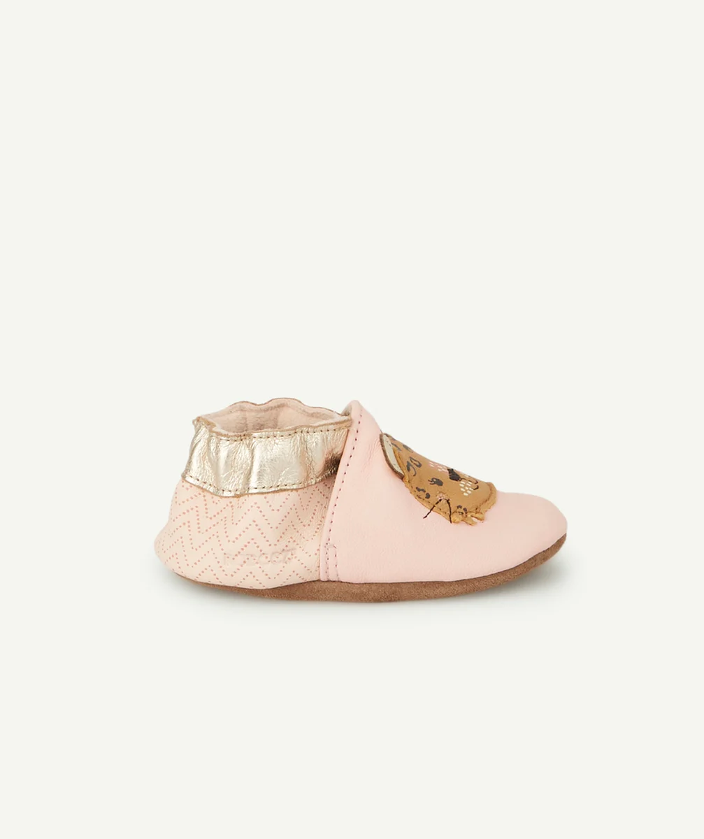 ROBEEZCHAUSSONS BÉBÉ EN TANNAGE VÉGÉTAL ROSE AVEC LÉOPARD