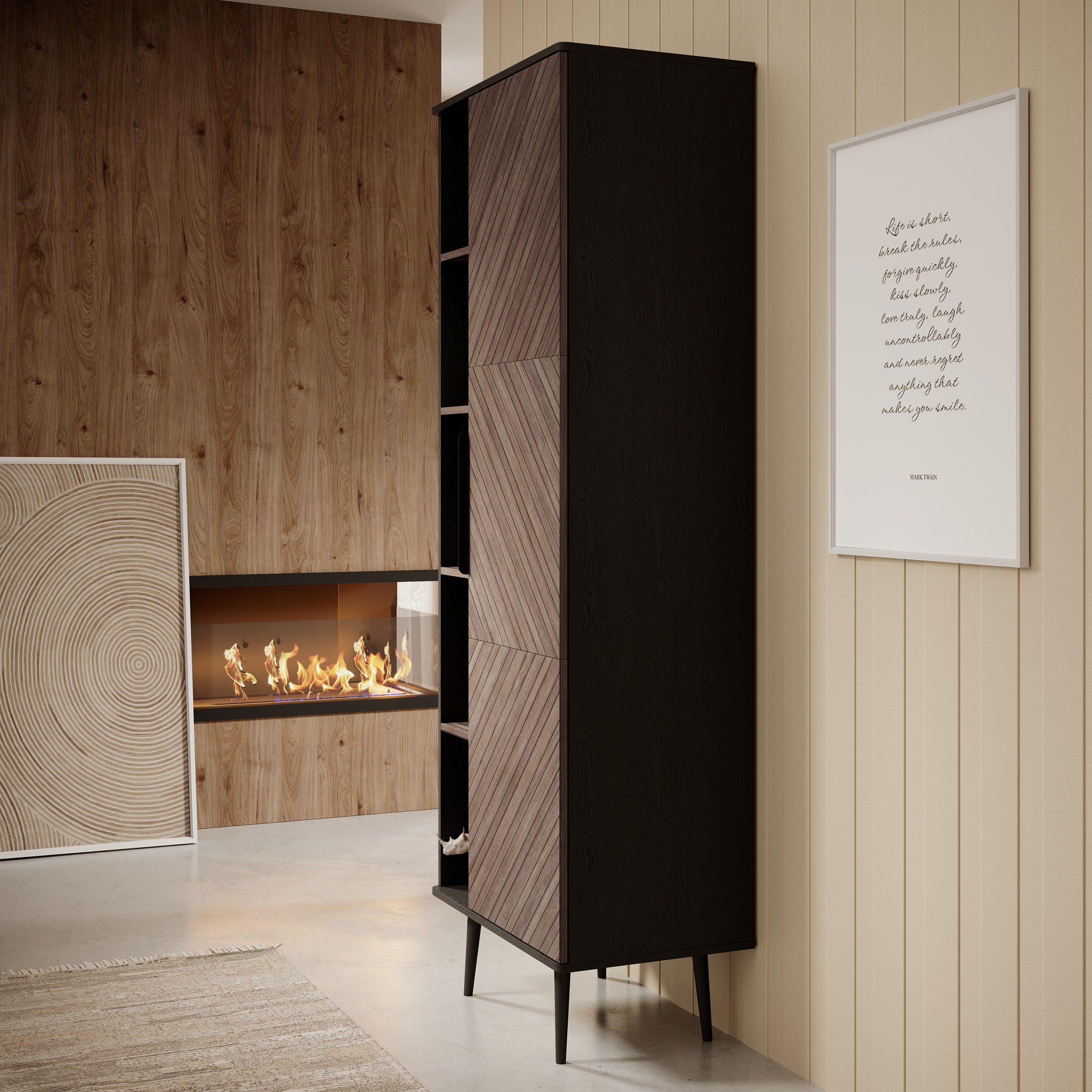 Pedro - Boekenkast - Donker eiken/zwart eiken - 70x41x190 cm