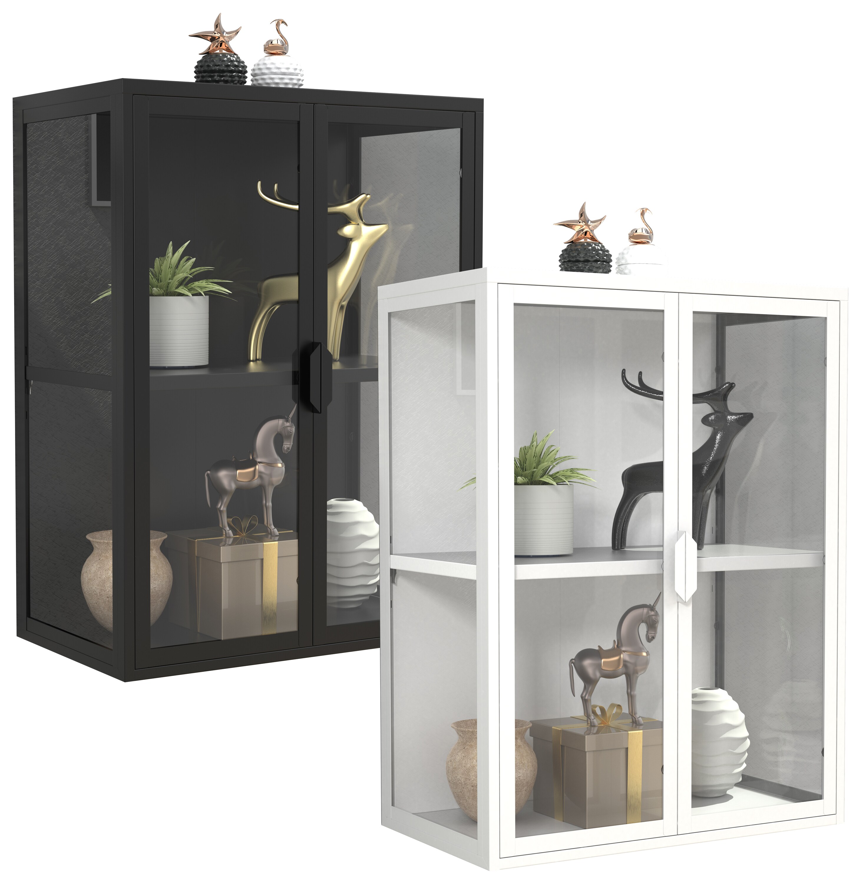 VCM Stahl Wandvitrine Hängevitrine Glasvitrine Wand Schaukasten Vitrine Glas 80x60x35 cm Flokas M