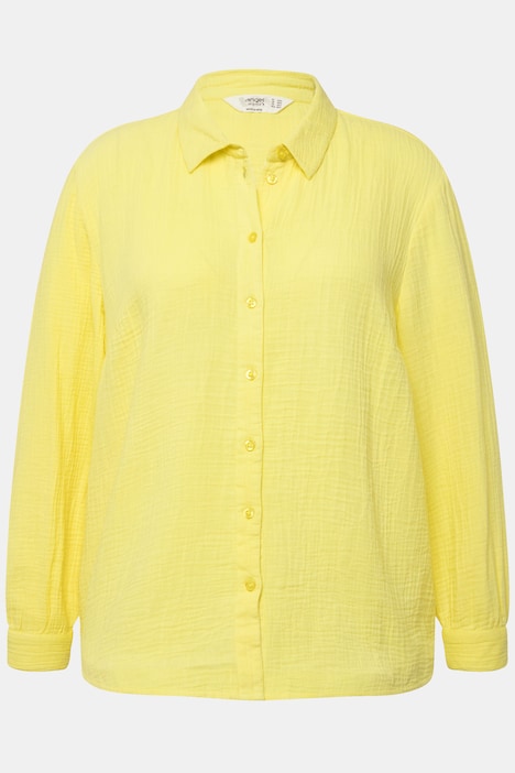 Musselinbluse, oversized, Hemdkragen, Langarm