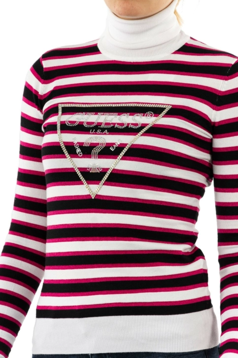 pull hiver guess jeans michelina s08b white black and pink