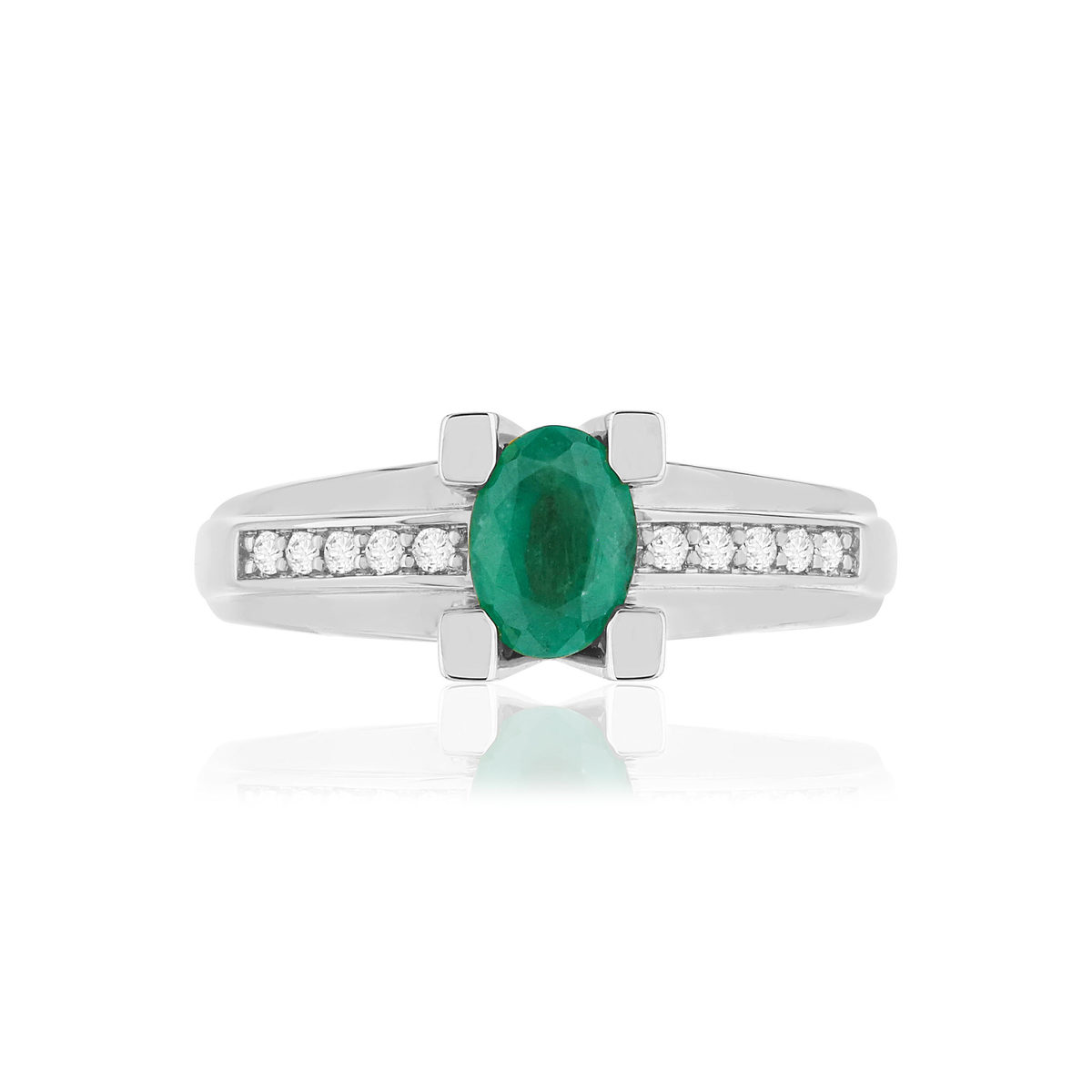 Bague VAN BRILL or blanc 750, émeraude, diamants.