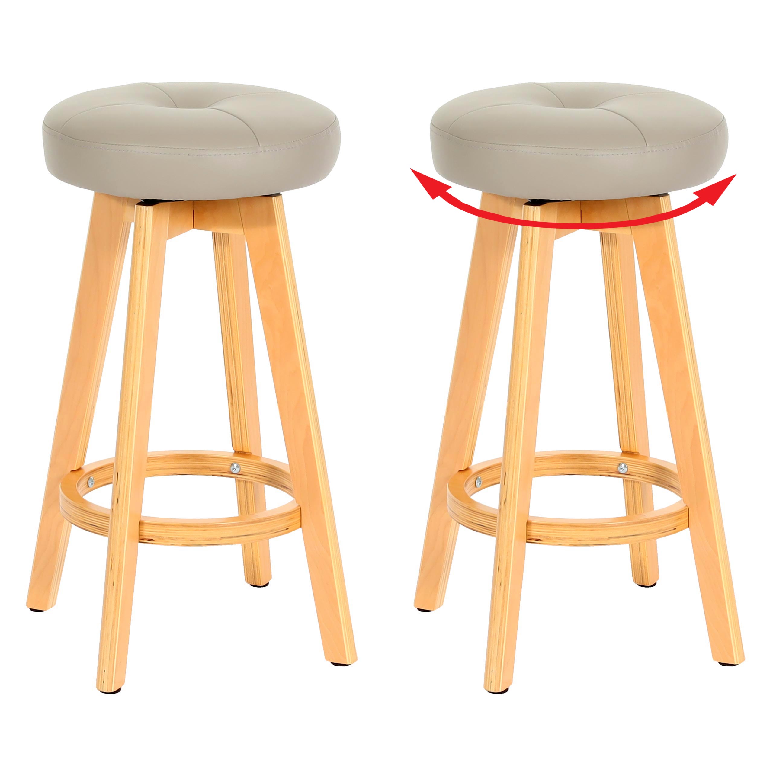 2er-Set Barhocker Boras, Barstuhl Tresenhocker, Holz Kunstleder drehbar ~ taupe, helle Beine