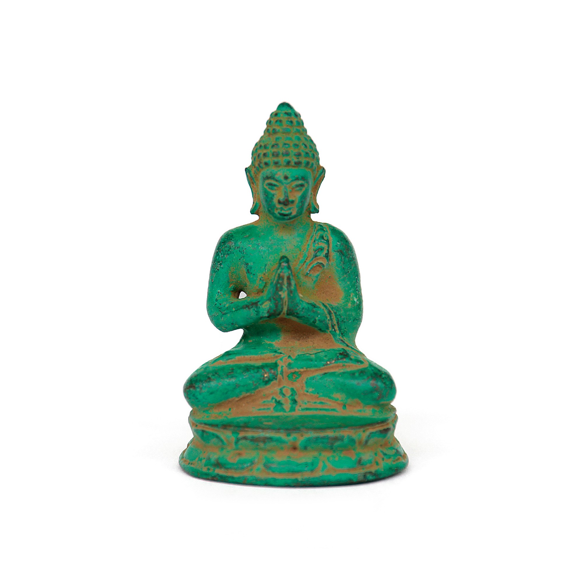 Buddha aus Bronze, grün, H 7 cm, B 4 cm, L 4 cm von fischer's lagerhaus