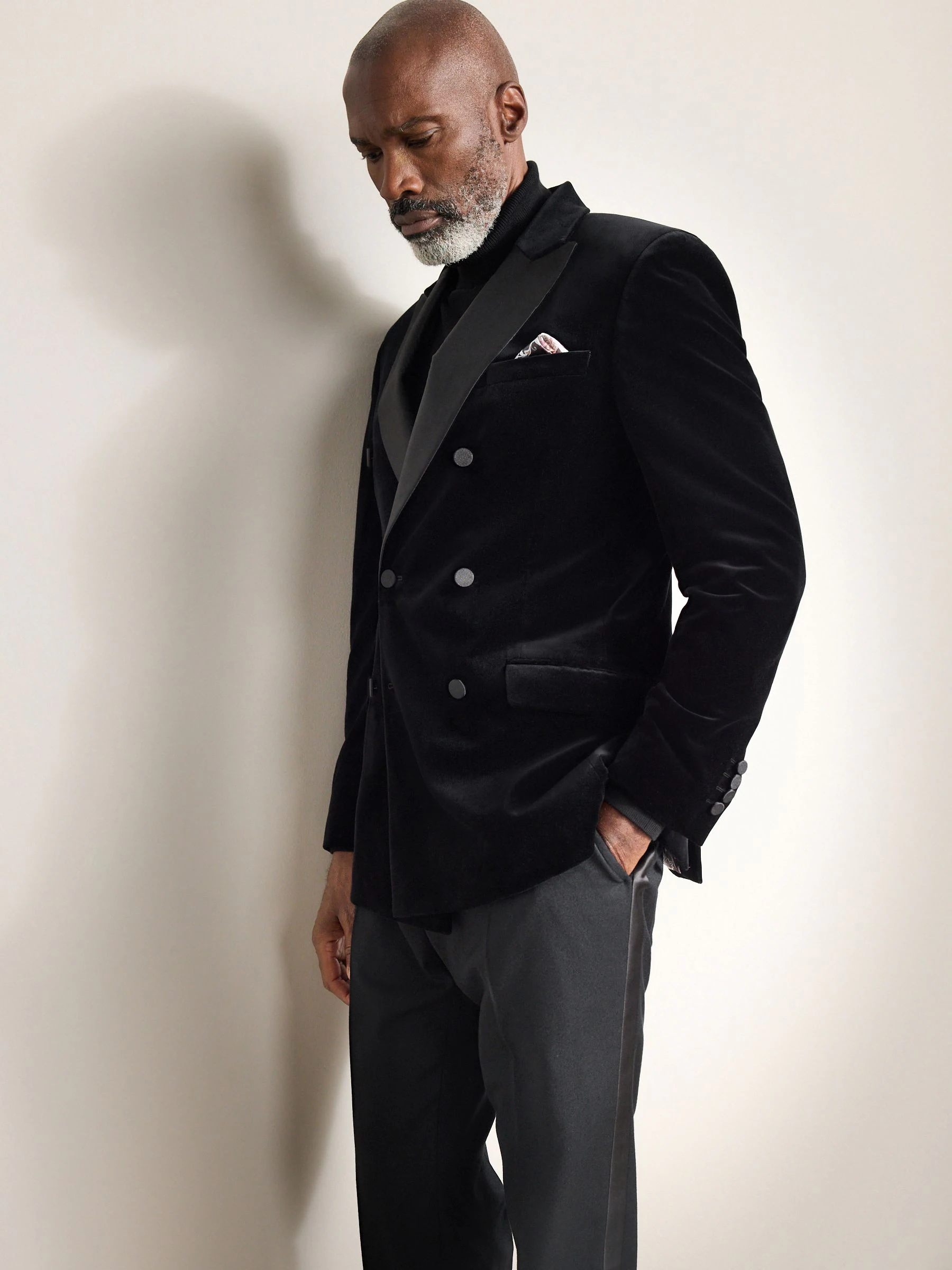 Zwart - Signature Pontoglio Italiaanse fluwelen double-breasted blazer
