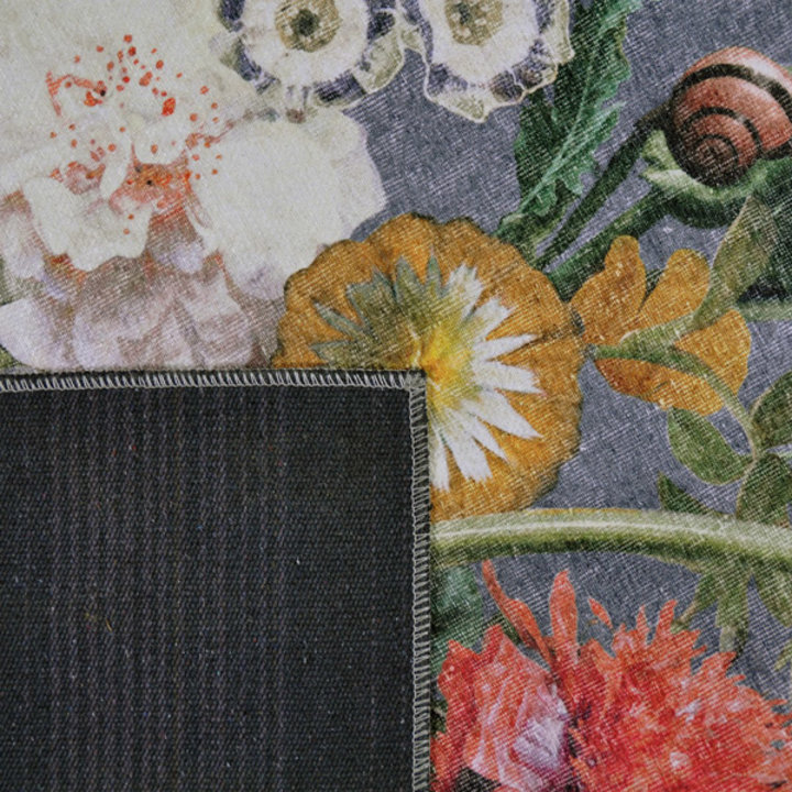 Rond Bloemen vloerkleed - Fleur Grijs | Kleurrijk