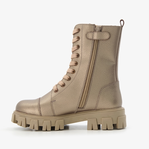 GROOT leren meisjes veterboots goud