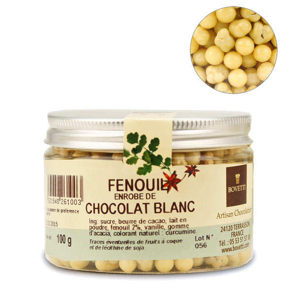 Chocolats apéritifs au fenouil enrobé de chocolat blanc